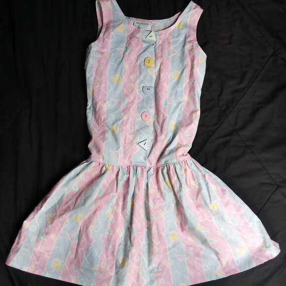 Vintage Rare Editions Abstract Geometric Stripes Pastel Midi Dress Sleeveless - Picture 2 of 7